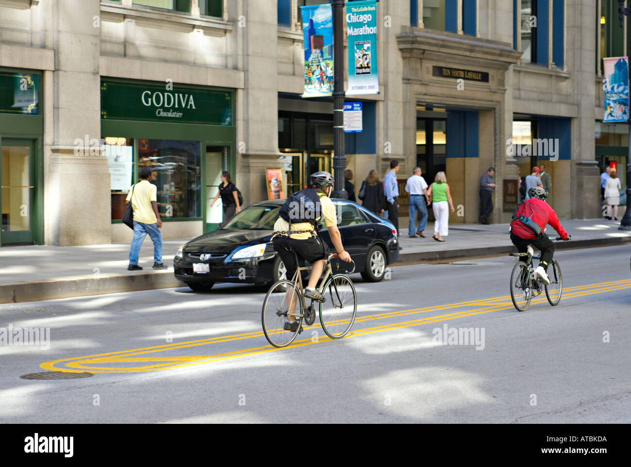 WORKERS Chicago Illinois Bicycle riders on LaSalle street in downtown