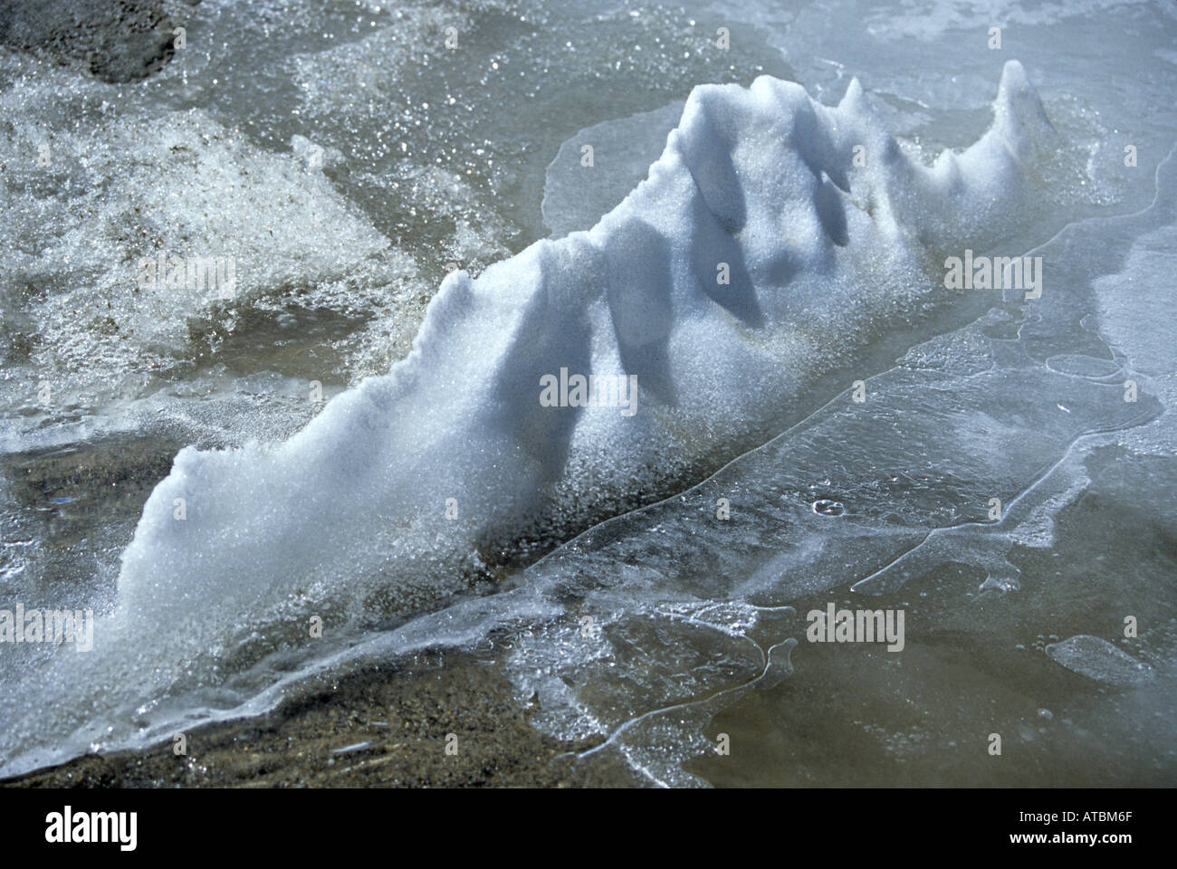 JRR72869 Snow formation in river bed Gomukh Himalaya Uttranchal India Stock Photo