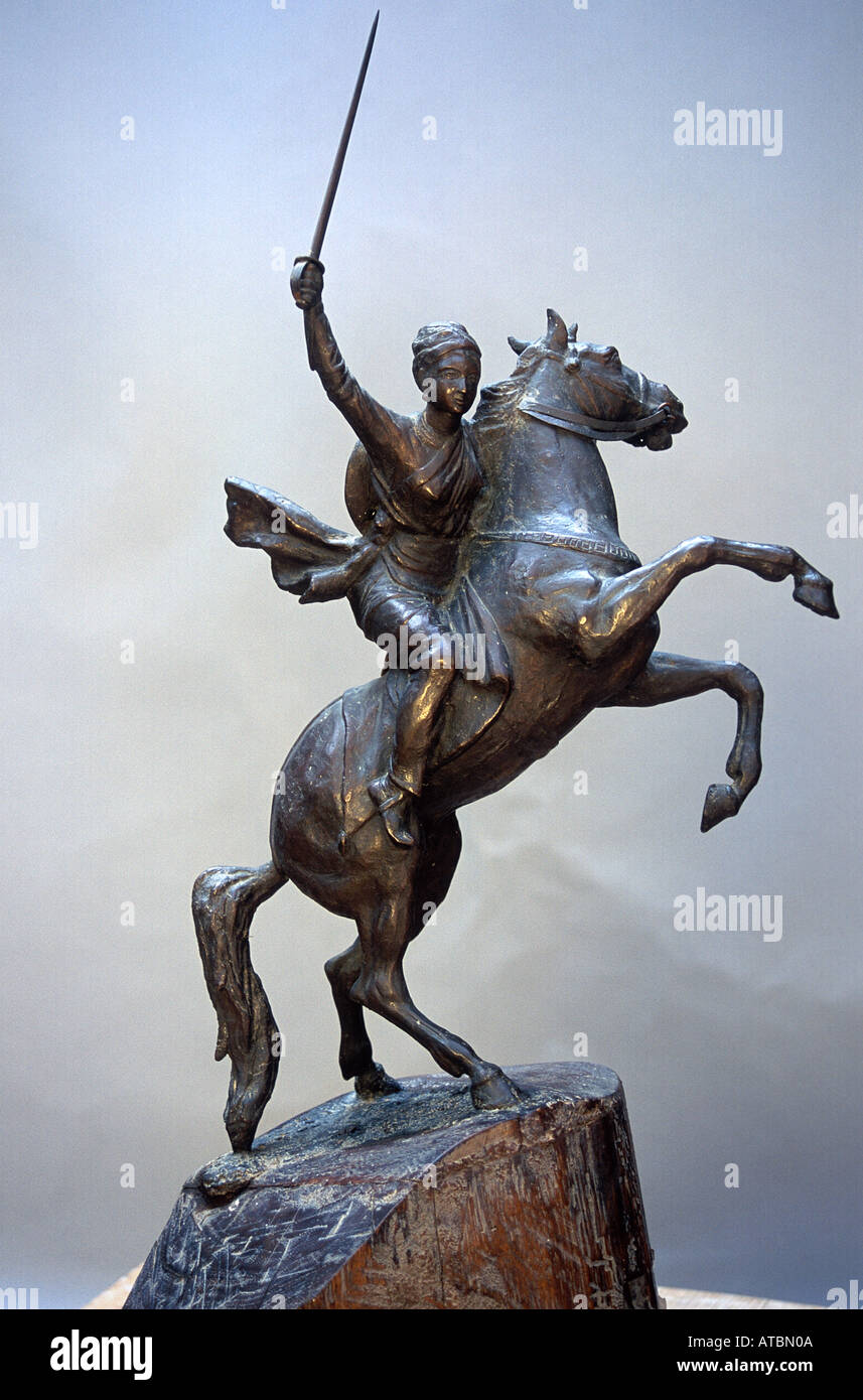 Bronze metal statue of Rani Laxmibai of Jhansi on horse India Asia Stock Photo