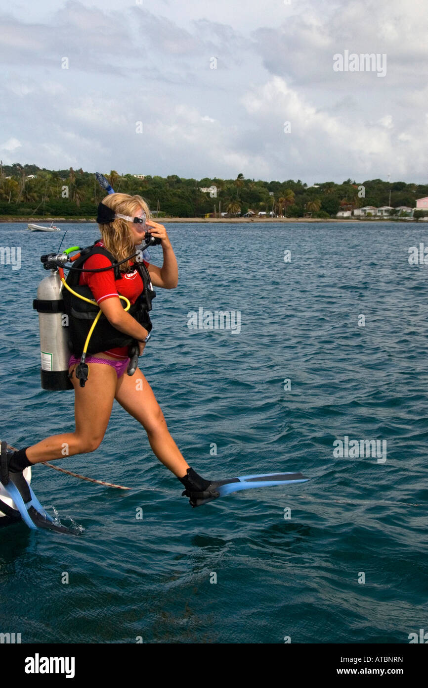 scuba diver jumping in the water, caribbean, kid, teenager, jump to the water, step giant, ocean