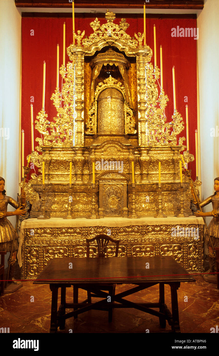 Detail of the gilded altar within the Iglesia de Nuestra Senora de la Concepcion one of the church buildings on the island of Tenerife in the old town of La Laguna Stock Photo