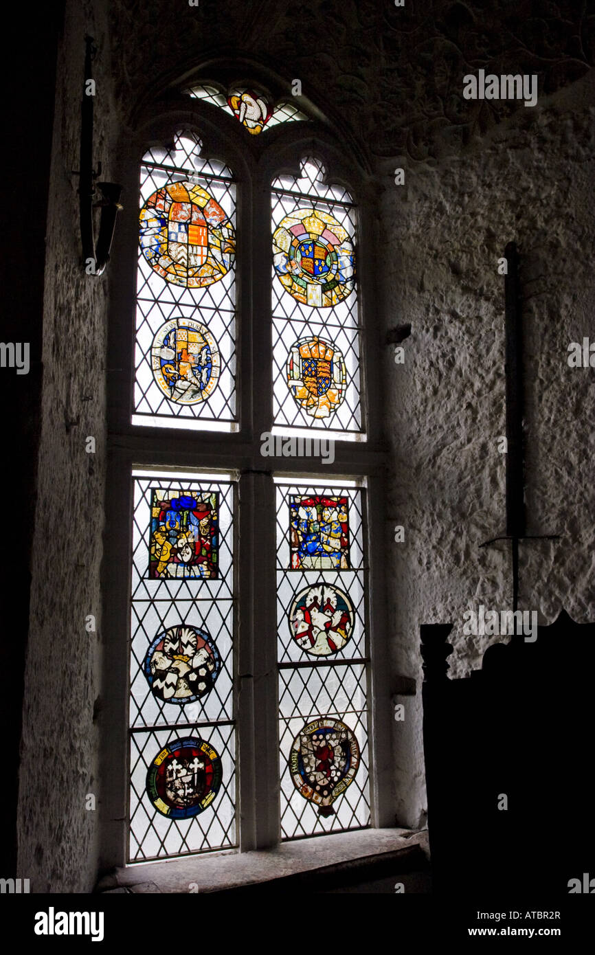 Bunratty Castle, leaded window, Ireland, Clarens, Bunratty Castle and Folk Park, Bunratty Stock Photo