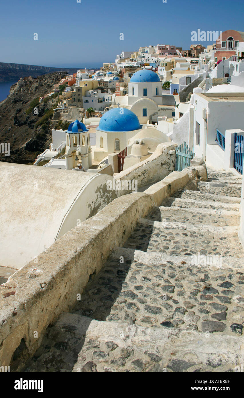 Oia steps churches and village on Santorini Stock Photo: 5311422 - Alamy