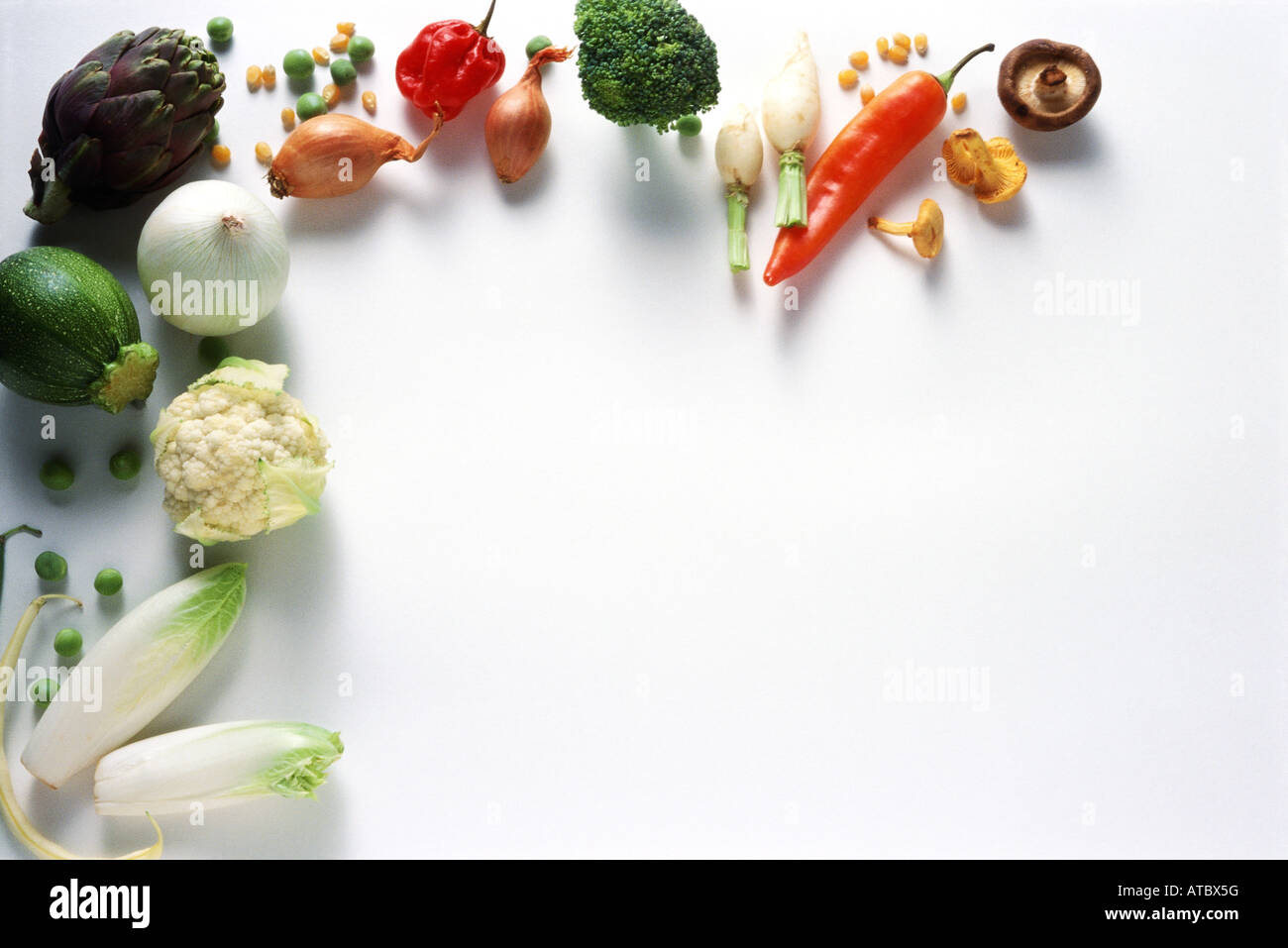 Assortment of vegetables, viewed from directly above Stock Photo