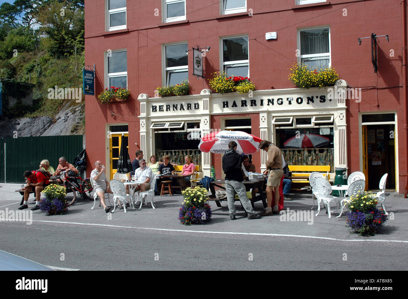 Harringtons Pub a popular lunch time halt at Leap -Ireland=Drinking Stock  Photo - Alamy