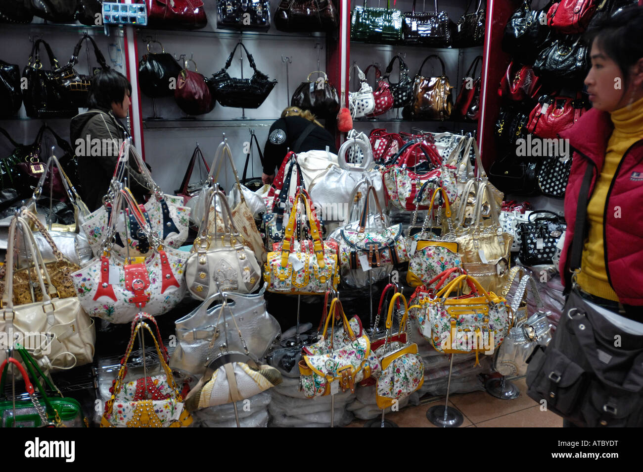 Handbags on sale in a market in Beijing, China. 26-Feb-2008 Stock Photo