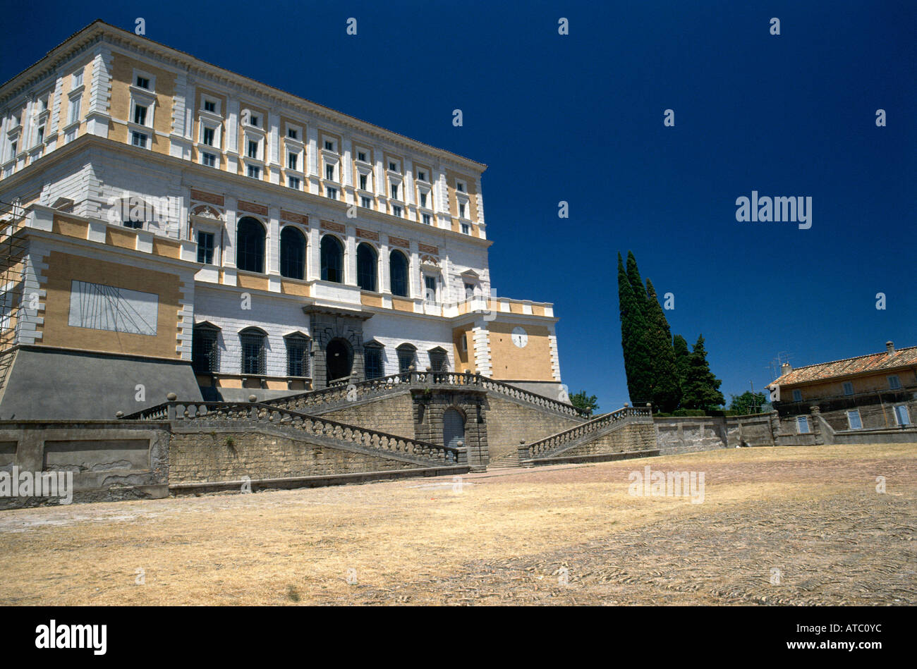 The exterior of the late Renaissance Palazzo Farnese designed in the Italian Mannerist style by Vignola and built in the 1520s by Sangallo the Younger in the village of Caprarola Stock Photo
