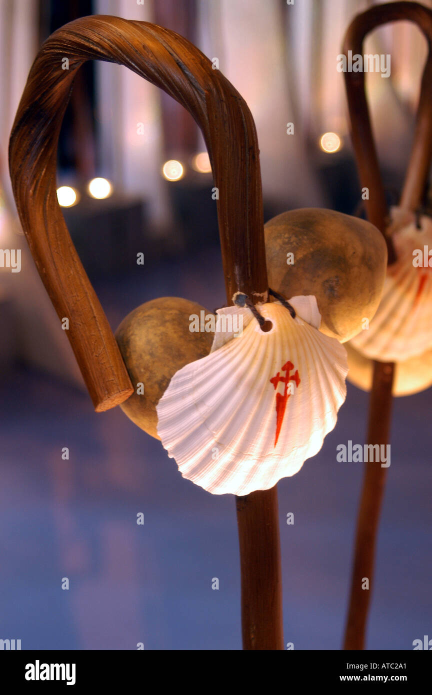 Traditional walking stick and shell for the Camino de Santiago Stock Photo  - Alamy