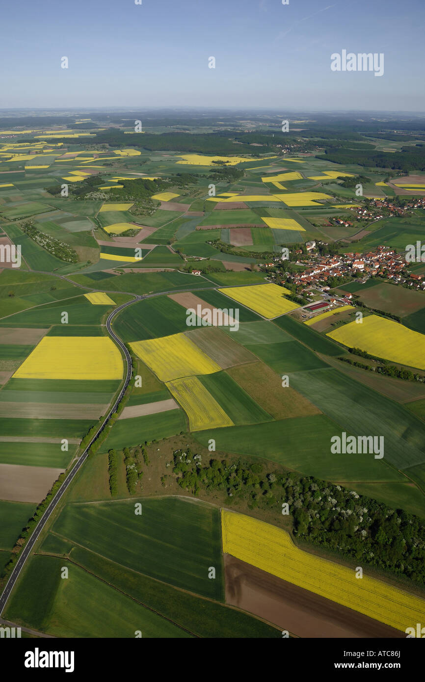 Germany Rapa aerial photo of a cultural landscape with rape fields, Germany, Bavaria ...