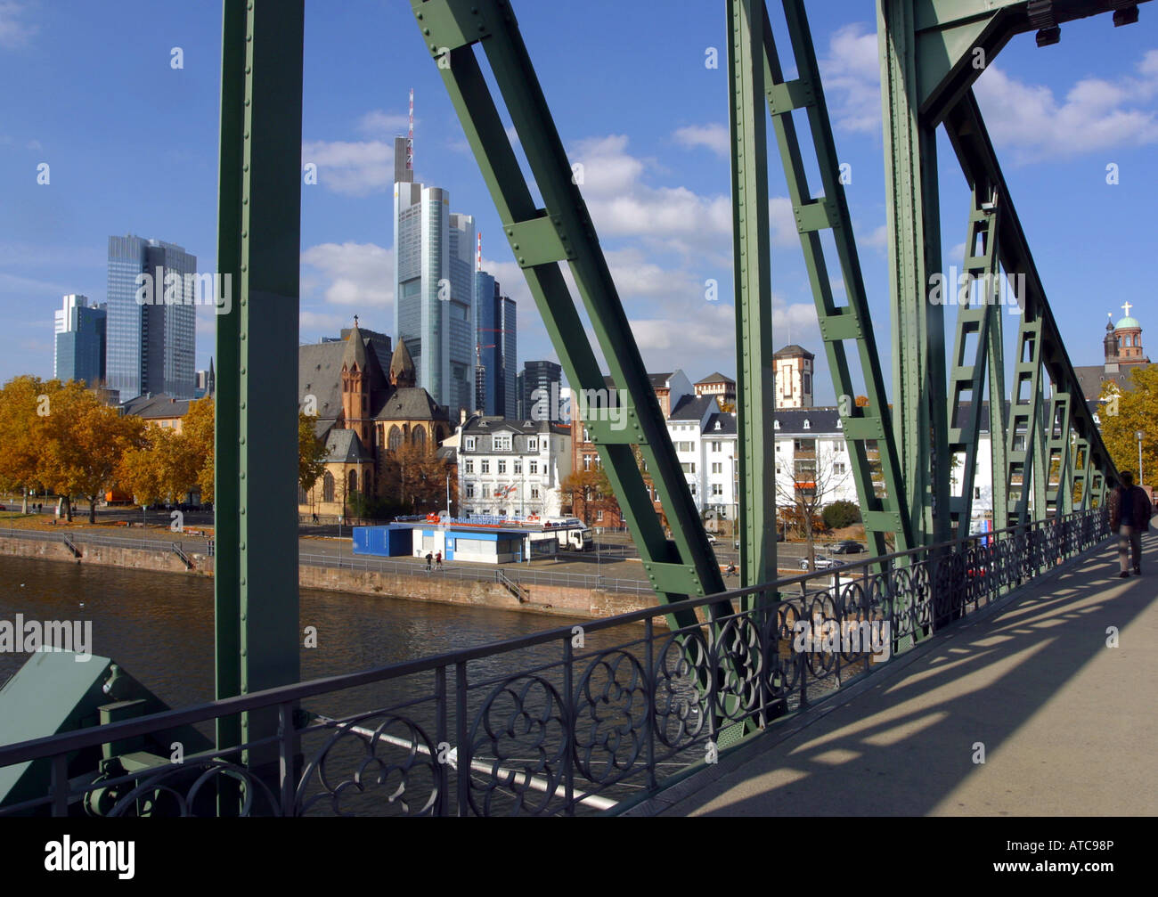 Eiserner Steg and financial district, Germany, Hesse, Frankfurt Stock Photo