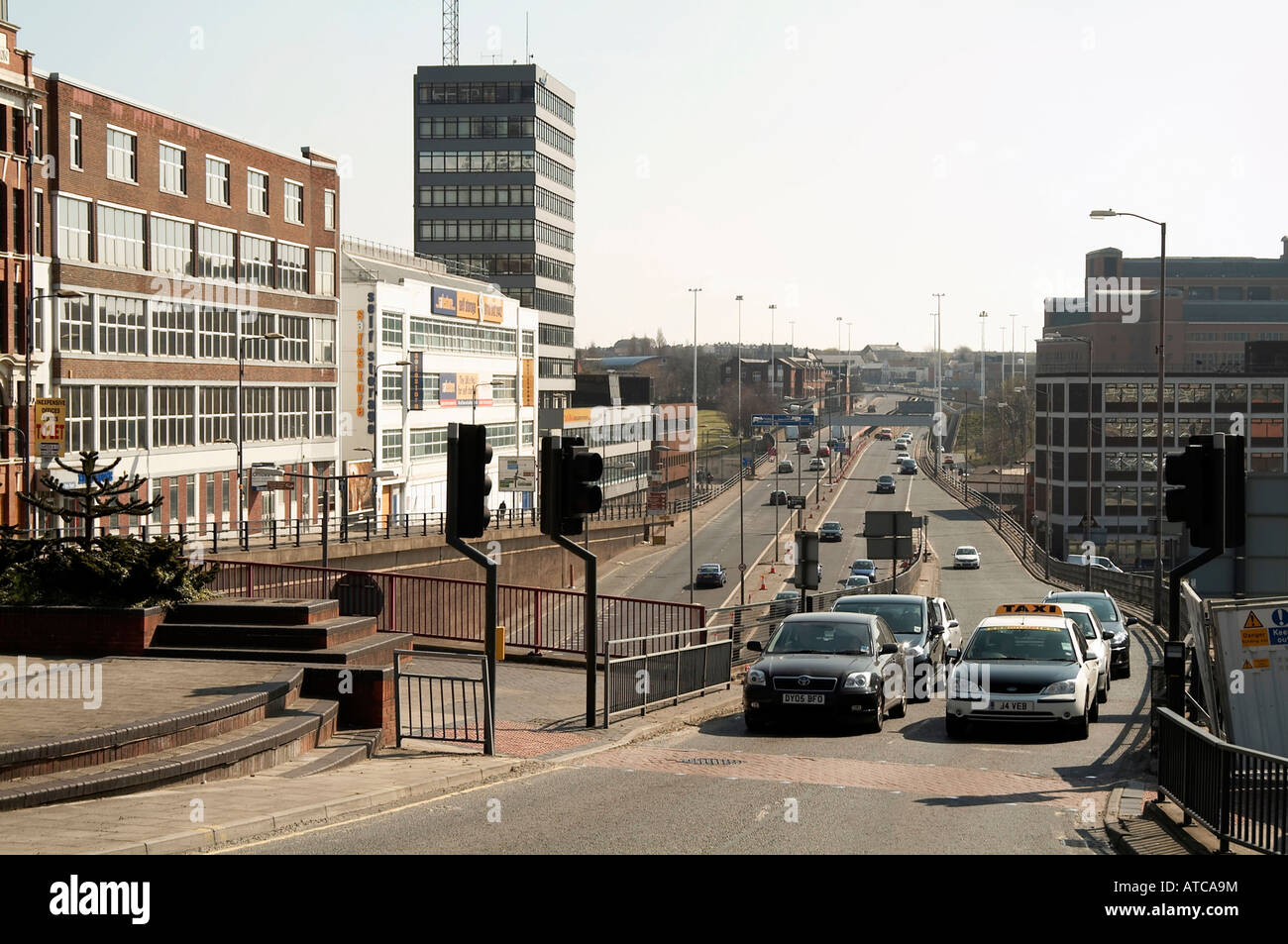 leeds city centre traffic underpass car cars traffic lights Stock Photo