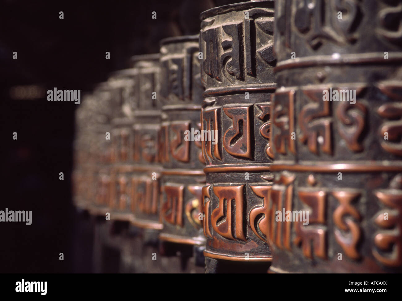 Prayer wheels at the Swayambhunath buddhist temple, Kathmandu, Nepal ...