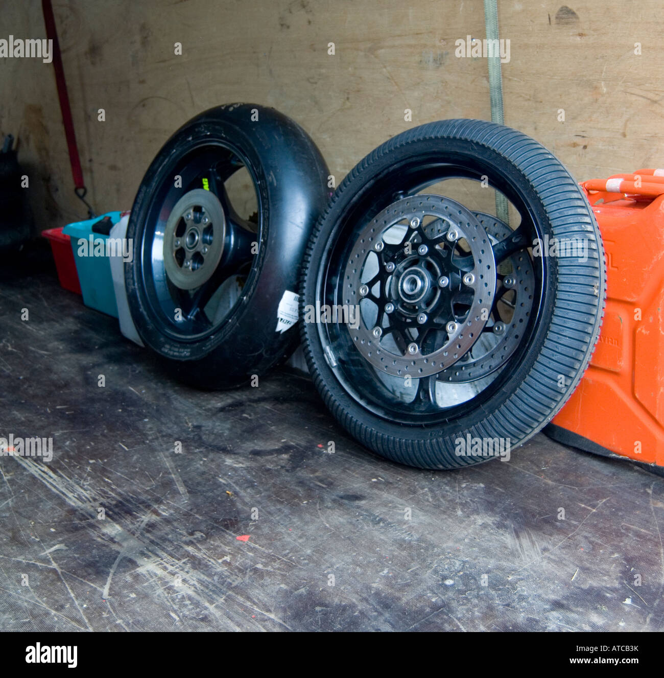 Motorcycle Road Racing Tyres (Slicks) in the back of a van Stock Photo Alamy