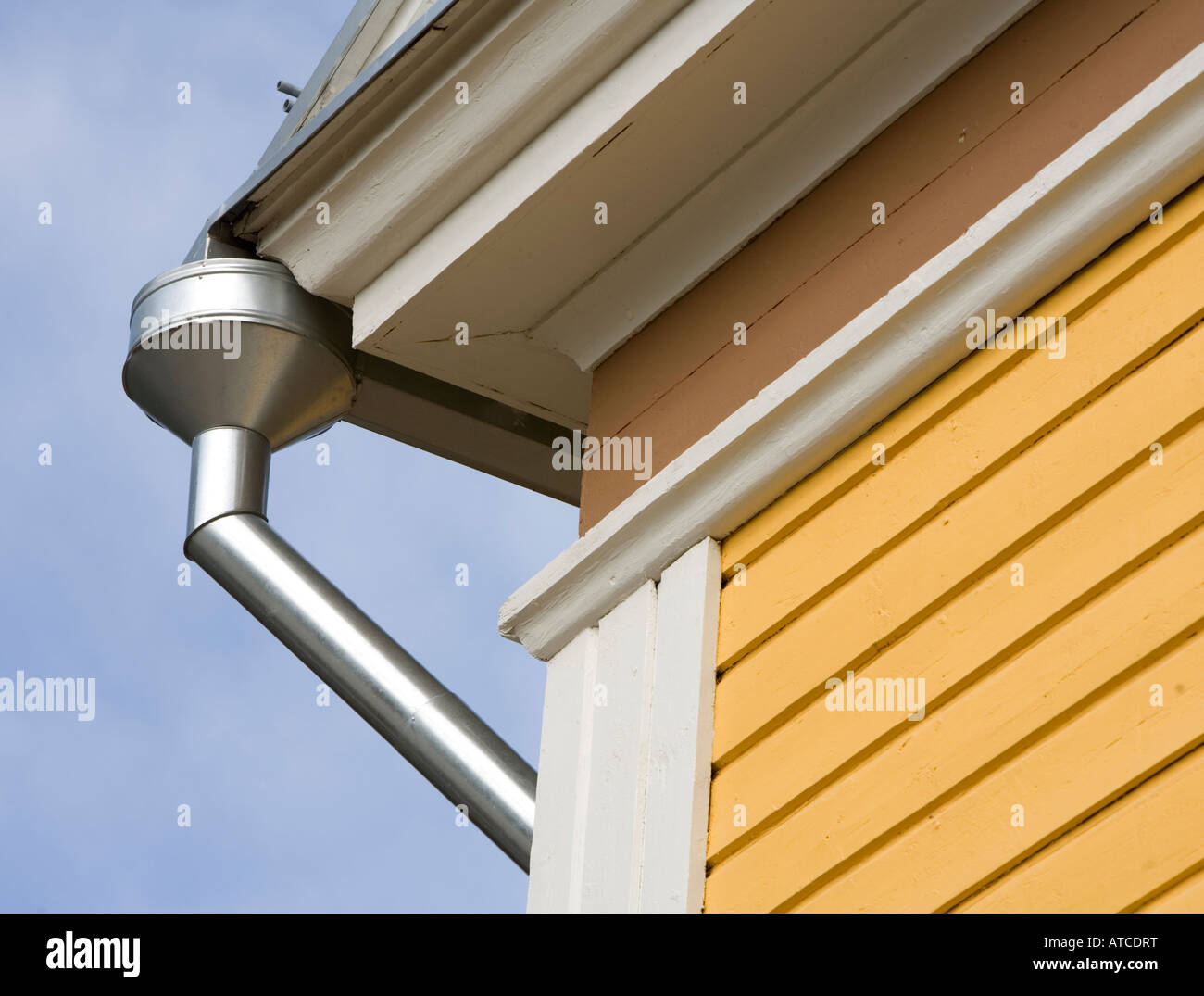 Spout at the corner of roof , Finland Stock Photo