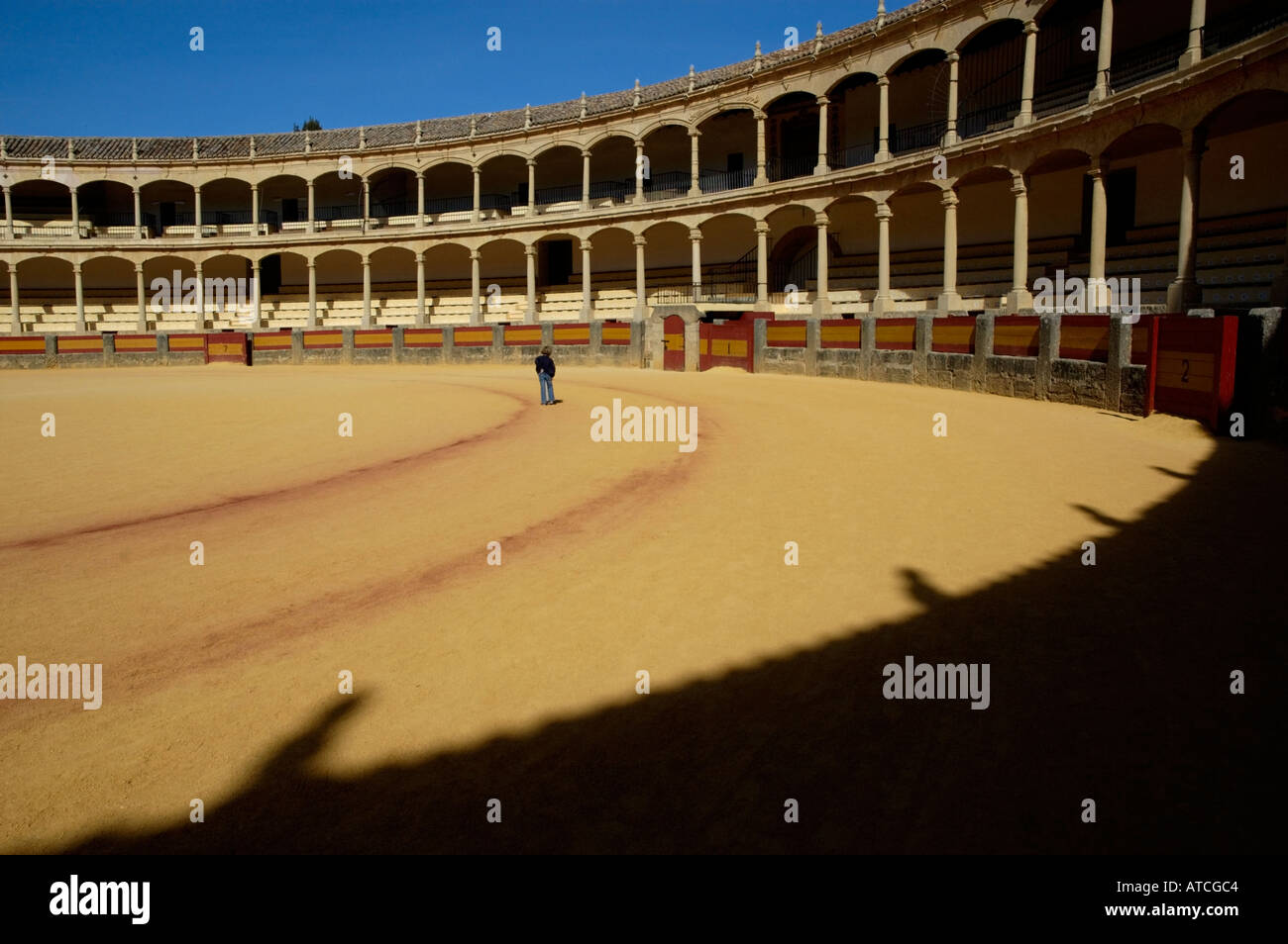 Inside the Plaza de Toros de Ronda, a bullring arena in Ronda, Andalusia, Spain. Stock Photo