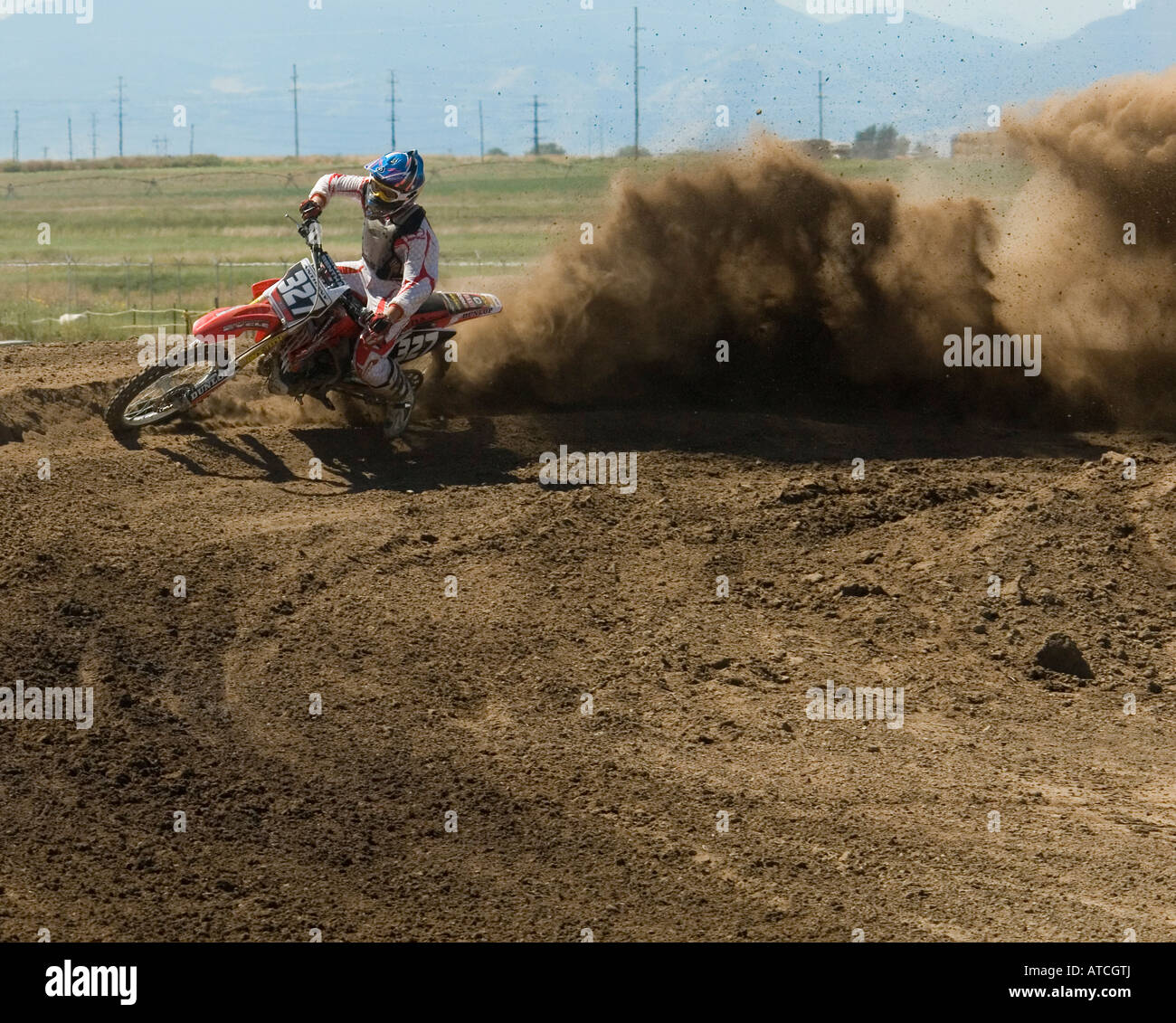 Dirt bike at motocross track Stock Photo
