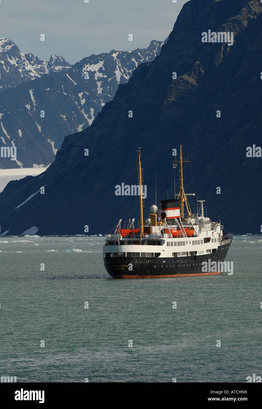 The MS Nordstjernen at the Ny Alesund Fjord, Norway Stock Photo