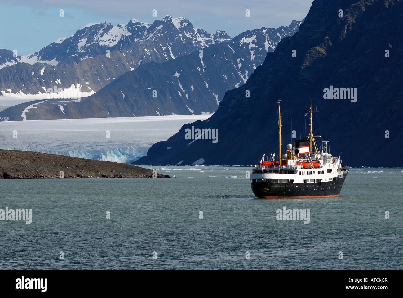 The MS Nordstjernen at the Ny Alesund Fjord, Norway Stock Photo