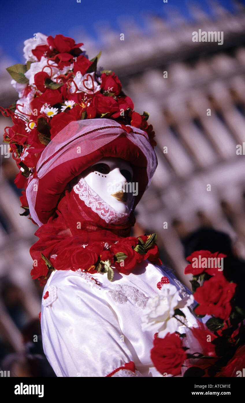 A female masquerader wearing venetian mask in Carnival of Venice 2005 Stock Photo