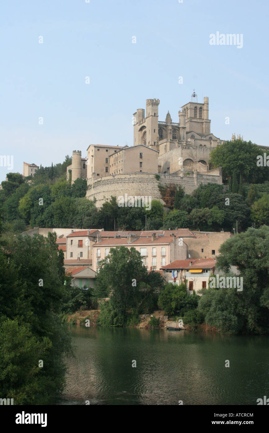 St Nazaires Cathedral above river Orb in Beziers, France Stock Photo ...