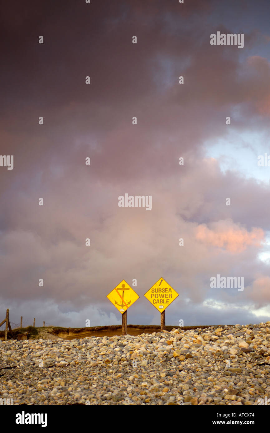 Danger signs on a beach in Connemara Stock Photo