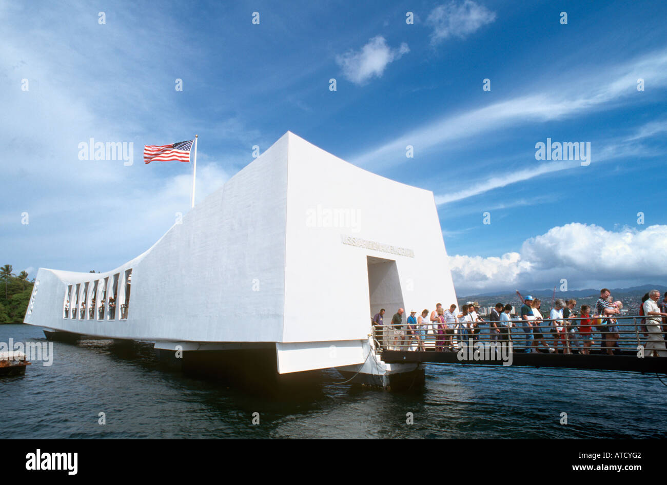 USS Arizona Memorial, Pearl Harbor, Oahu, Hawaii, USA Stock Photo