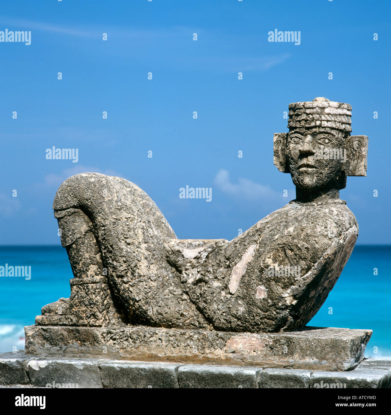 Chac Mool Statue, Cancun Beach, Quintana Roo, Yucatan Peninsula Stock