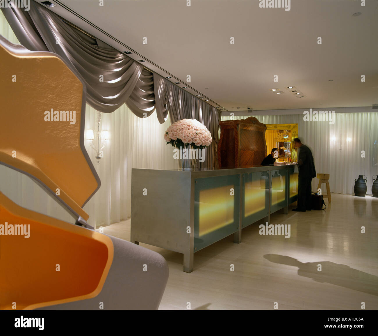 Sanderson Hotel, London. Reception area. Architect Philippe Starck