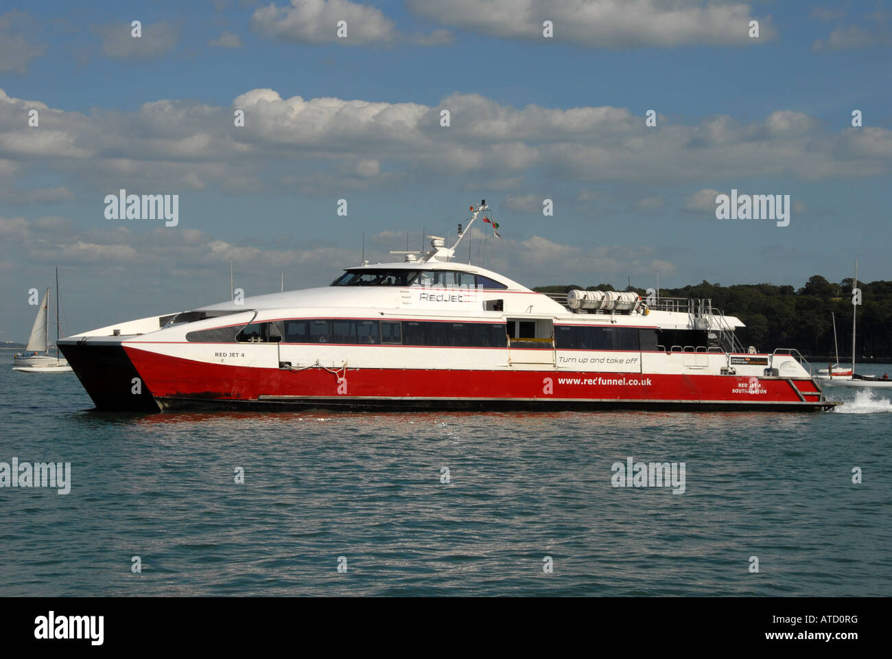 A foot passenger sea cat of Red Funnel Ferries departing West Cowes on