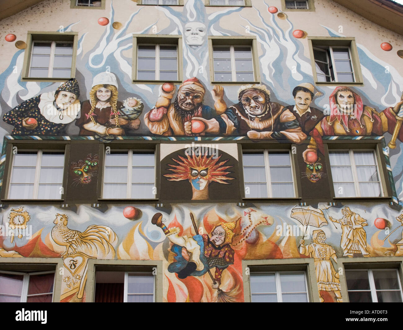 Colorful facade of Restaurant Fritschi in Sternenplatz Old Town Luzern