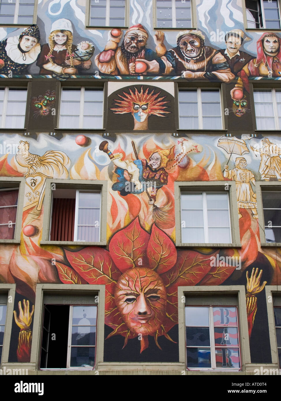 Colorful facade of Restaurant Fritschi in Sternenplatz Old Town Luzern