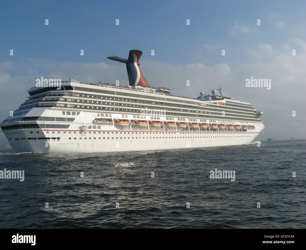 The cruise ship, Carnival Victory, leaving New York City harbor. Stock Photo