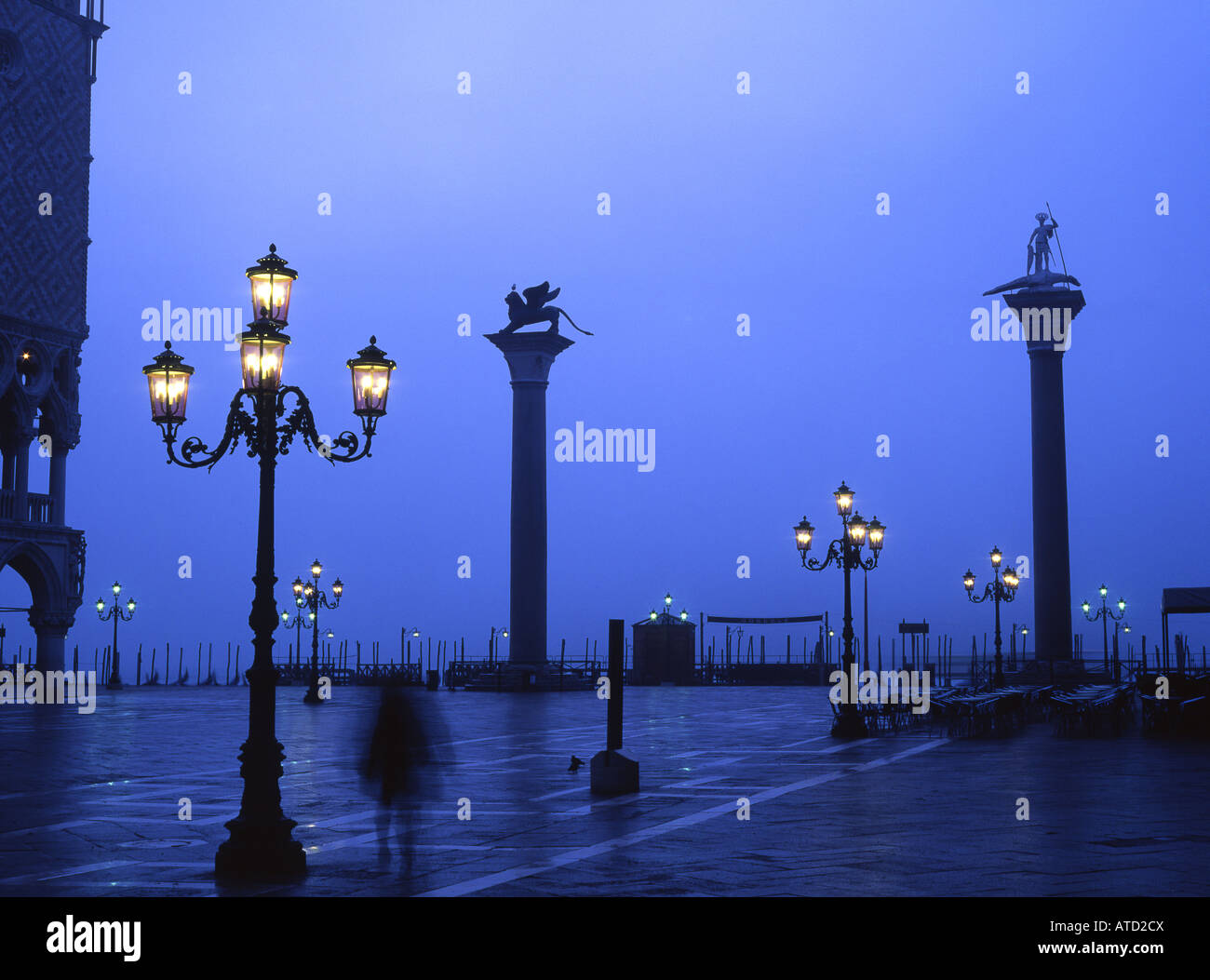 Piazzetta di San Marco in early morning fog Venice Veneto Italy Stock Photo