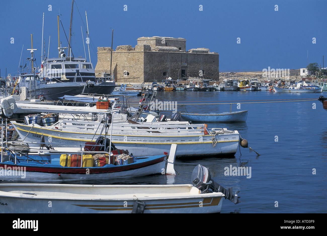Paphos harbour and castle Stock Photo