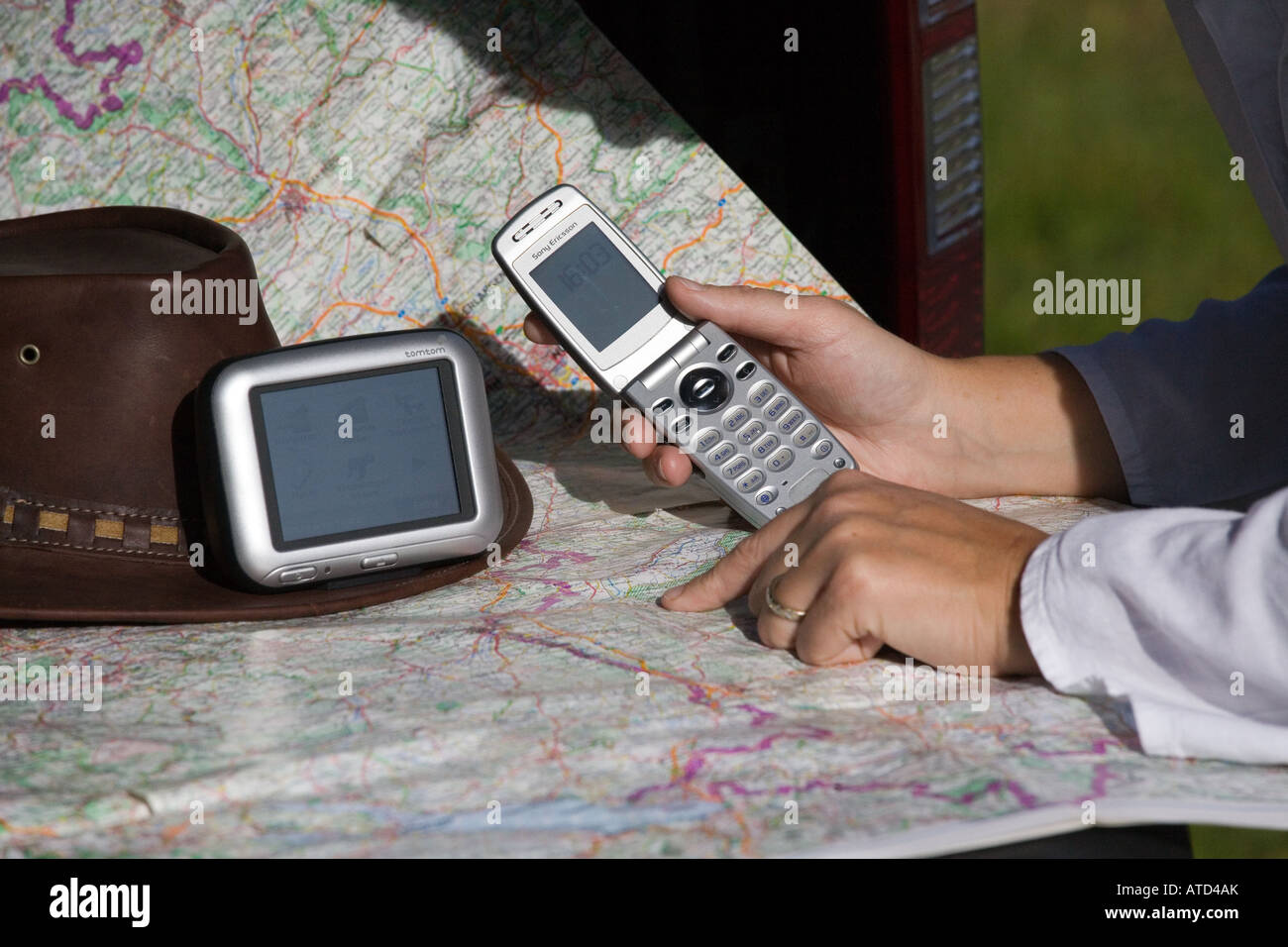 Navigation with map and navigation equipment Stock Photo Alamy