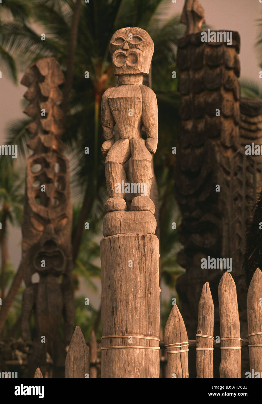 Statues of ancient gods decorate the grounds of Puuhona O'Honaunau