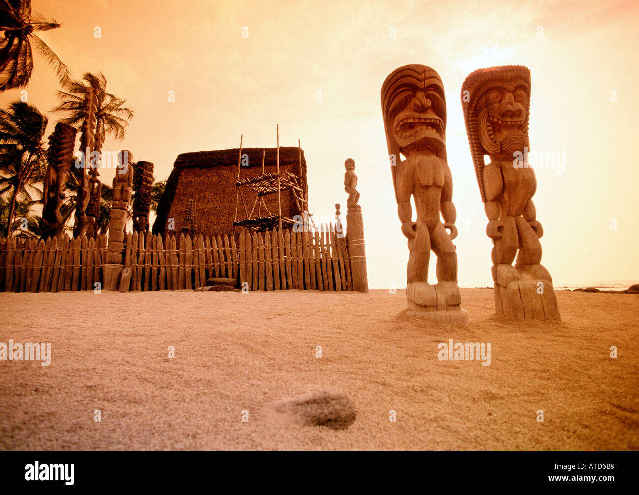 Statues of ancient gods decorate the grounds of Puuhona O'Honaunau