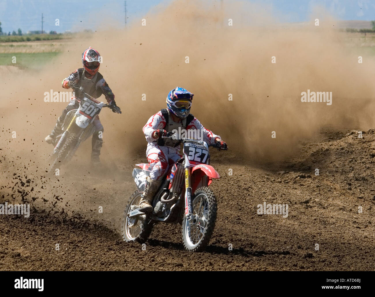 Dirt bikes at motocross track Stock Photo