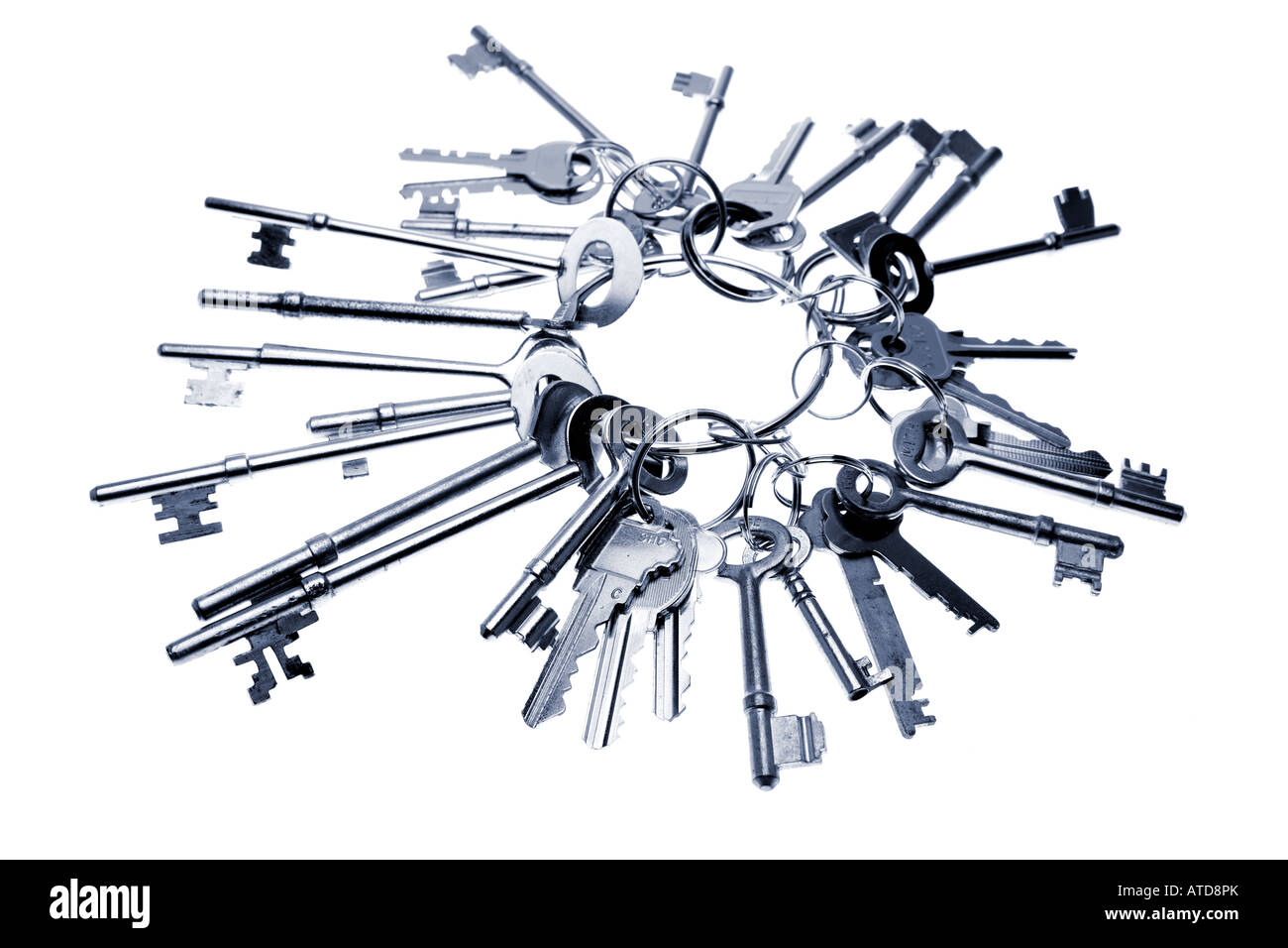 Keys on keyring isolated over white Stock Photo Alamy