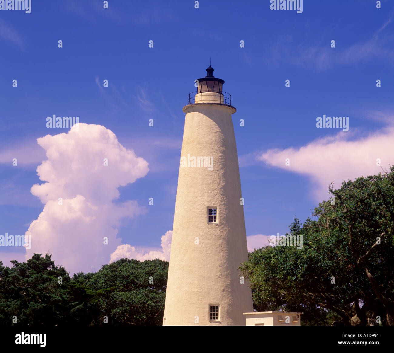 Ocracoke Lighthouse in Ocracoke on the Outer Banks of North Carolina Stock Photo