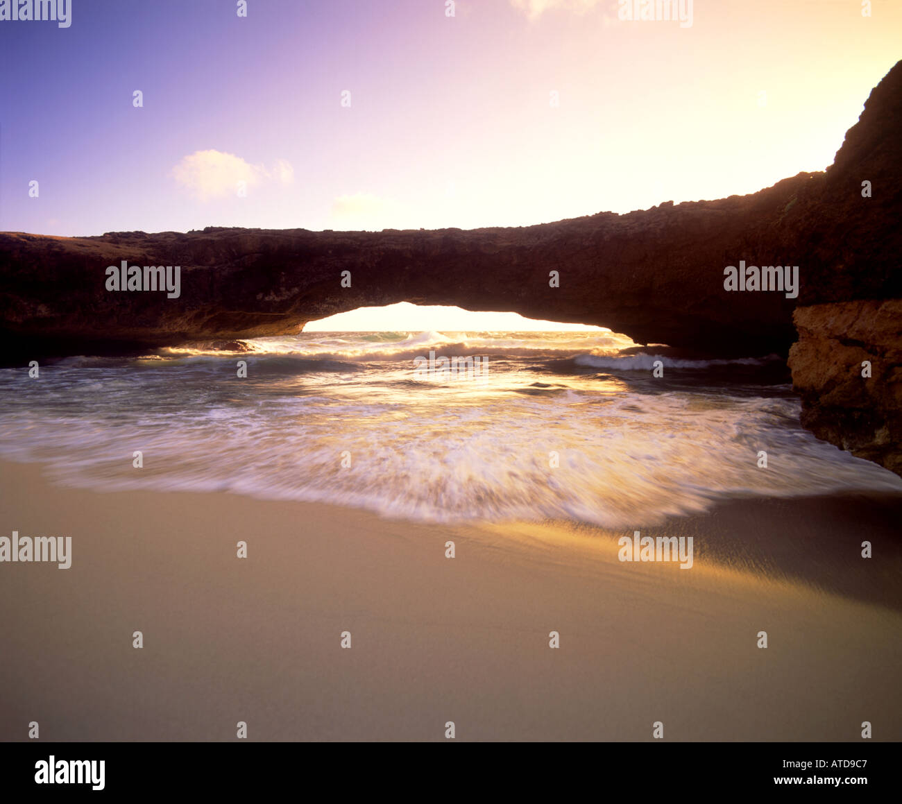 Natural arch or bridge on the Caribbean island of Aruba before it fell into the ocean Stock Photo