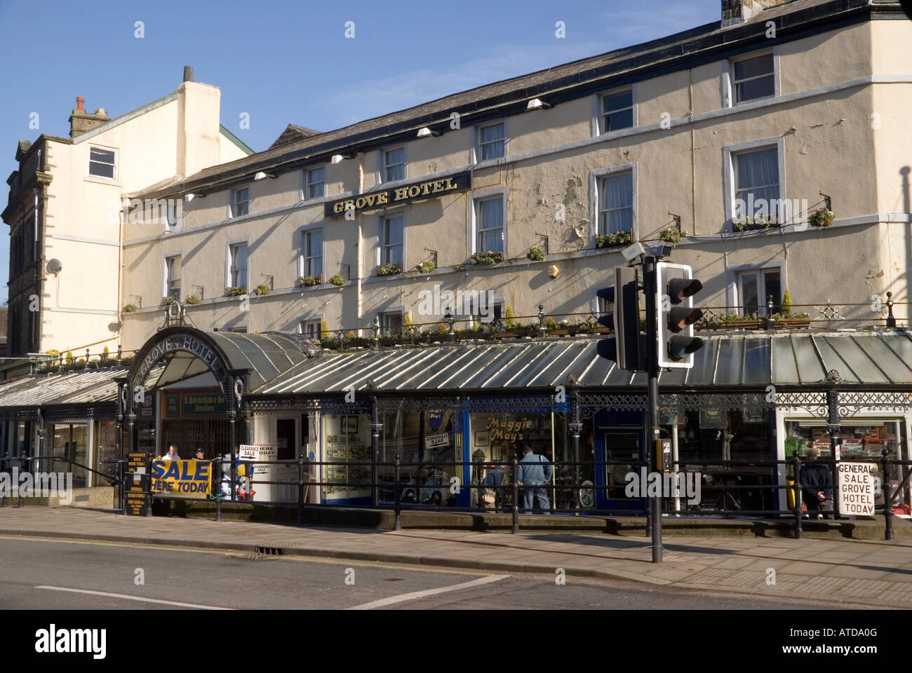 View of the Grove Hotel and shops on the corner of Spring Gardens in
