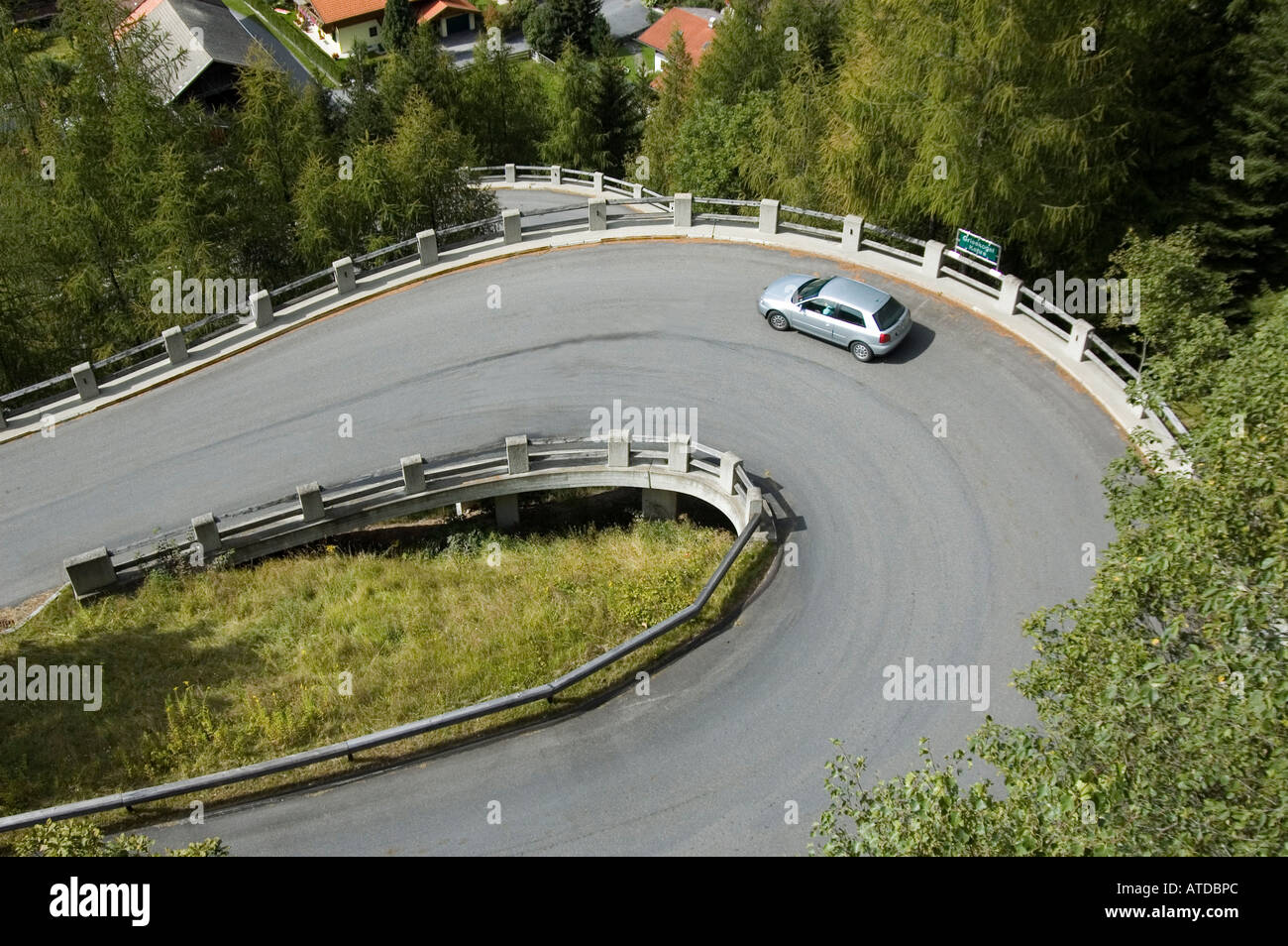Car Driving In A Hairpin Bend Oetztal Laengfeld Tyrol Austria