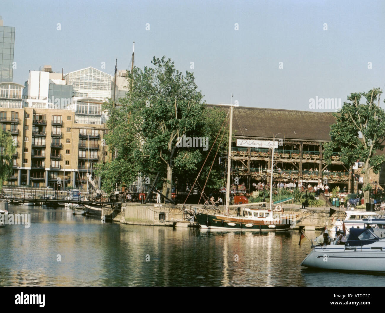 St Katherines dock Dickens Inn Flats offices Scandic centre with yachts