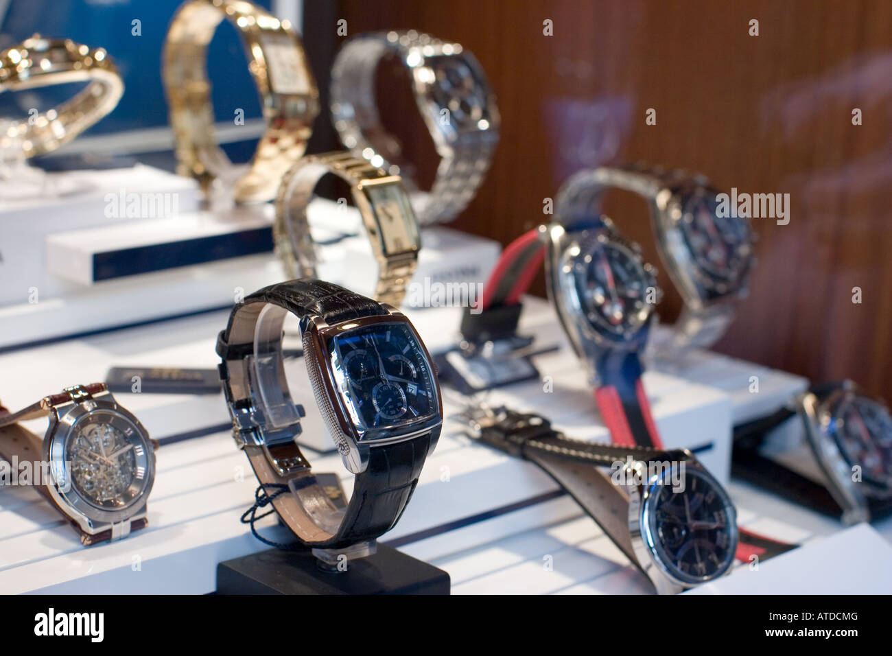 Shop window with wrist-watches Stock Photo