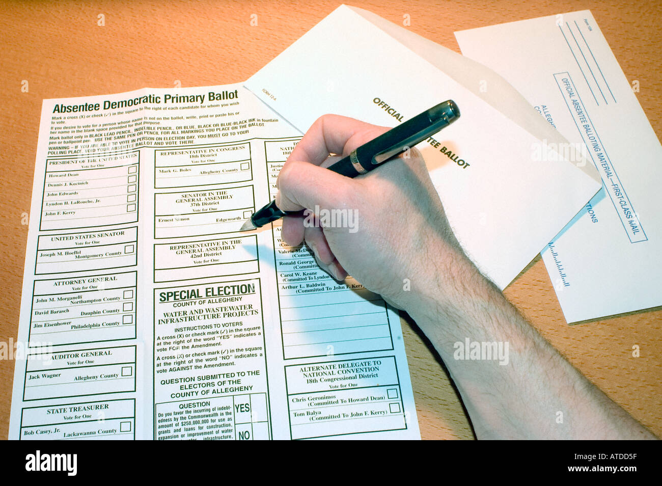 "male hand" Writing in Absentee Primary Ballot US Presidential