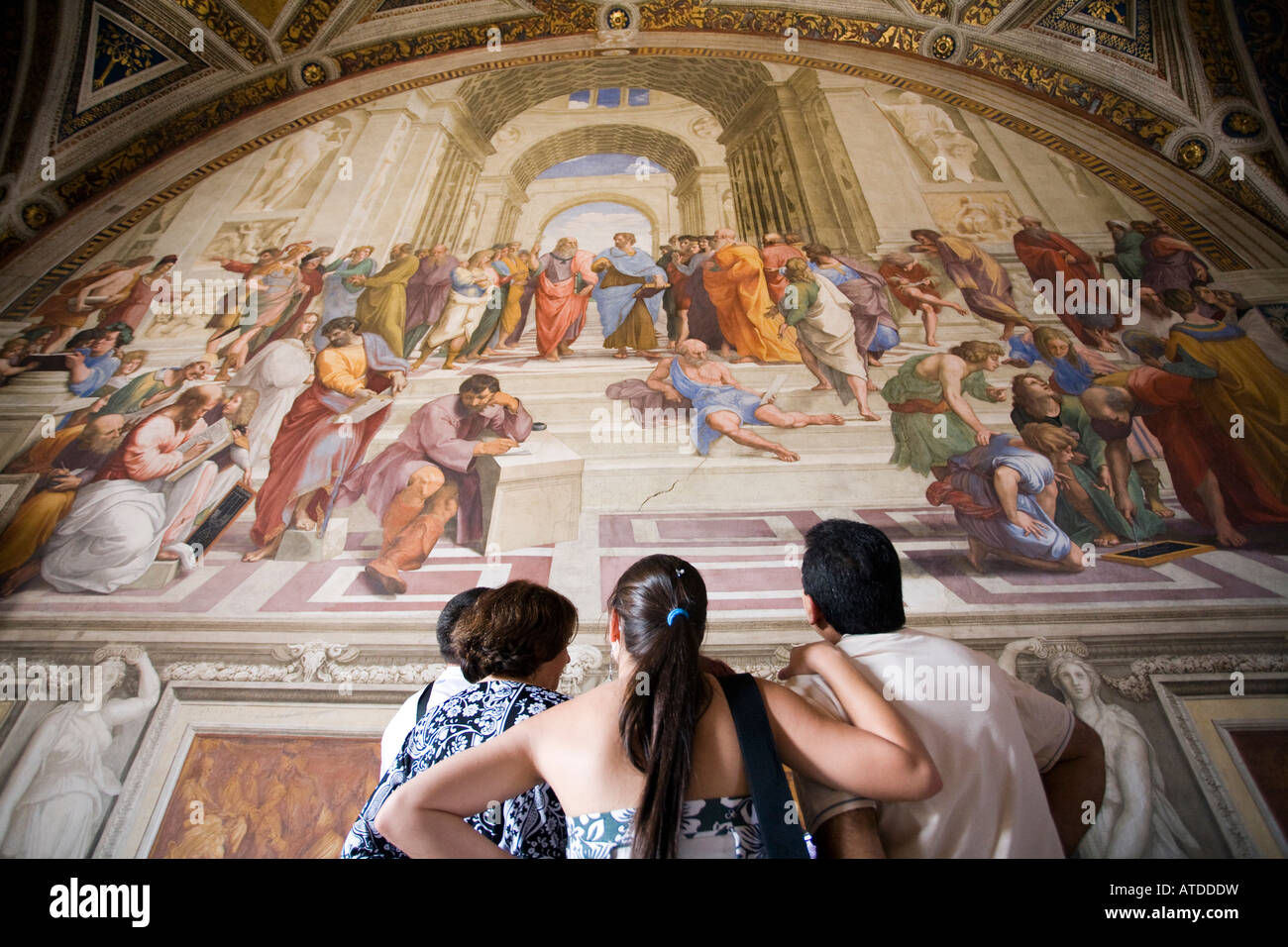 Visitors admiring the School of Athens painting, Rapahel's rooms, Vatican museums Stock Photo