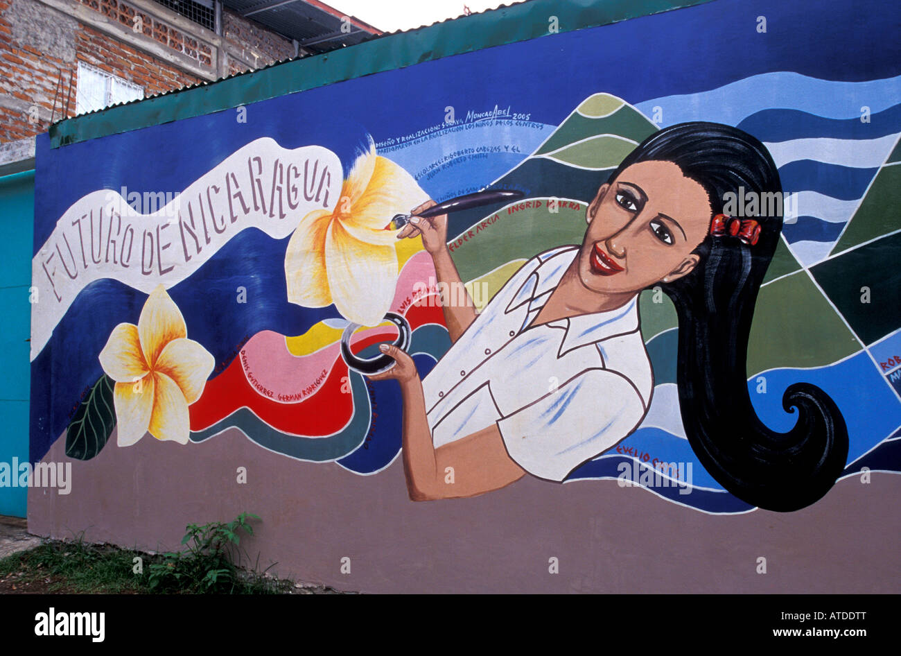 Mural depicting the future of Nicaragua in the town of Altagracia, Isla de Ometepe  or Ometepe Island, Nicaragua Stock Photo