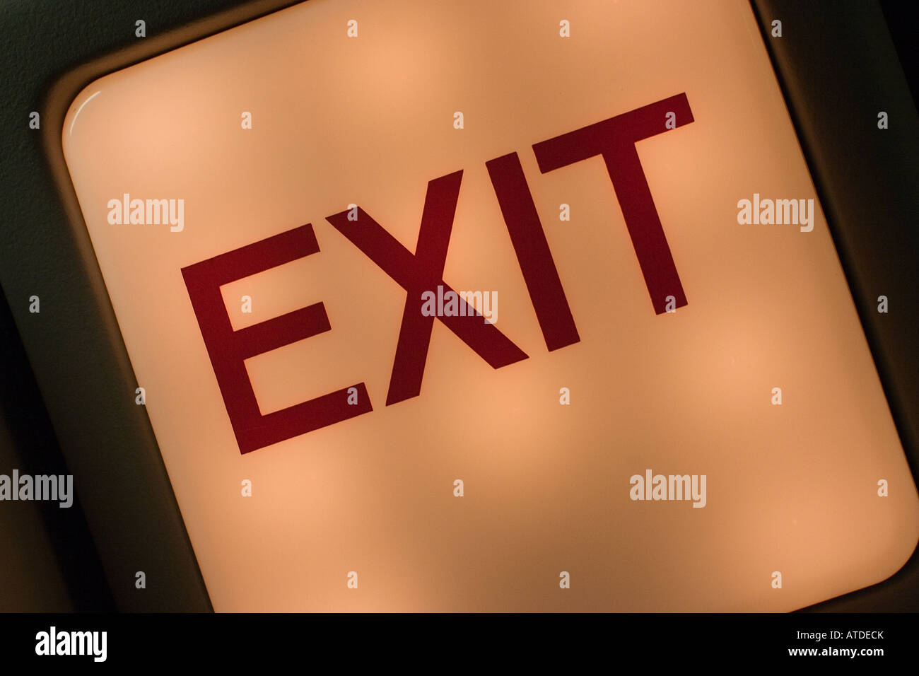 Emergency exit in the airplane Stock Photo