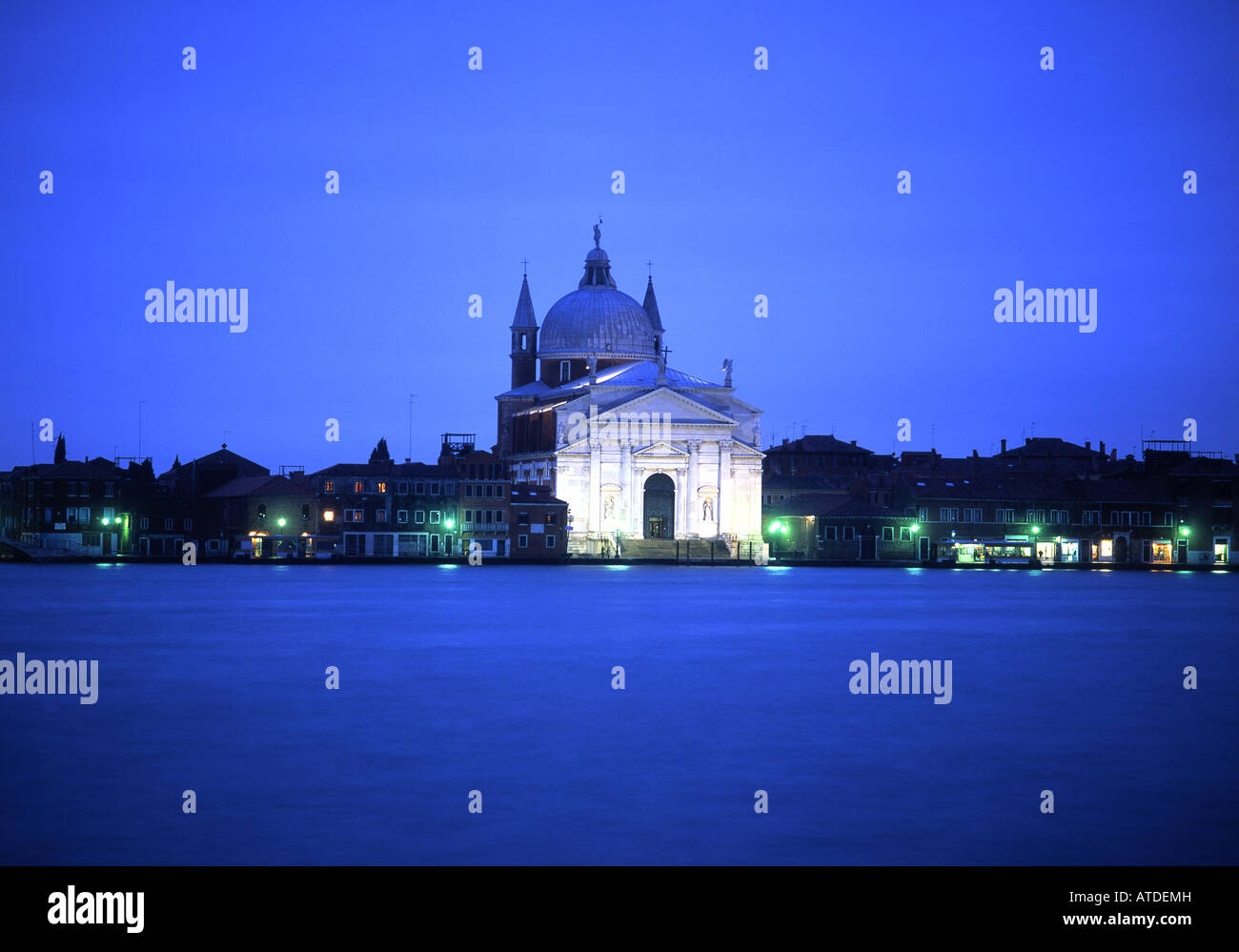Palladio's Redentore church at night Giudecca Venice Veneto Italy Stock Photo